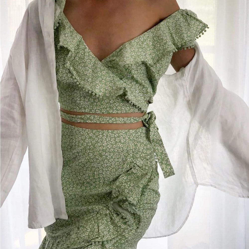 Green Floral Off-Shoulder Dress